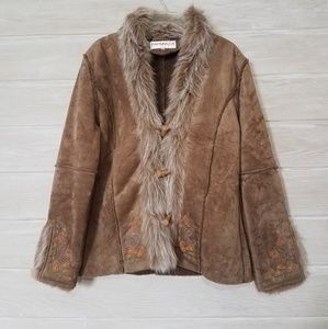 Faux Fur & Suede Embroidered Coat Boho Festival